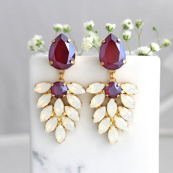 Red Bridal Earrings, Maroon Earrings, Burgundy Earrings, Dark Red Chandelier Earrings, Red Wine Drop Earrings, Bridal Garnet Earrings