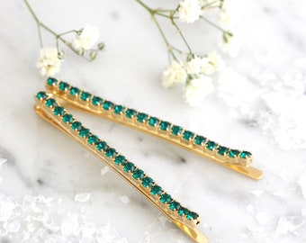 Bridal Hair Pin, Bridal Emerald Bobby Pin, Emerald Bobby Pins, Wedding Hair Jewelry, Crystal Green Bridal Hair Jewelry, Emerald Wedding