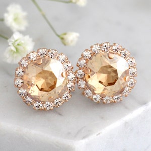 Champagne Earrings, Bridal Champagne Crystal Earrings, Champagne Crystal Earrings, Bridal Topaz Earrings, Bridesmaids Champagne Earrings