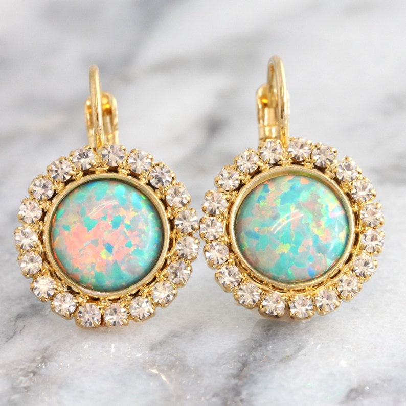 Opal Earrings Opal Drop Earrings Gift for Her Mint Opal - Etsy