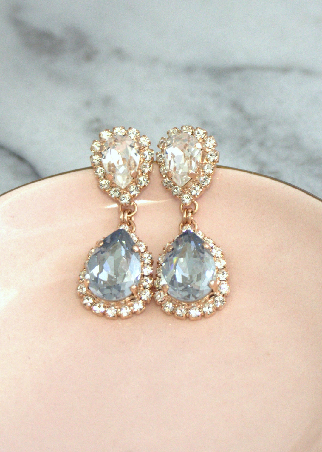 Dusty Blue Earrings, Bridal Dusty Blue Drop Earrings, Blue Chandeliers