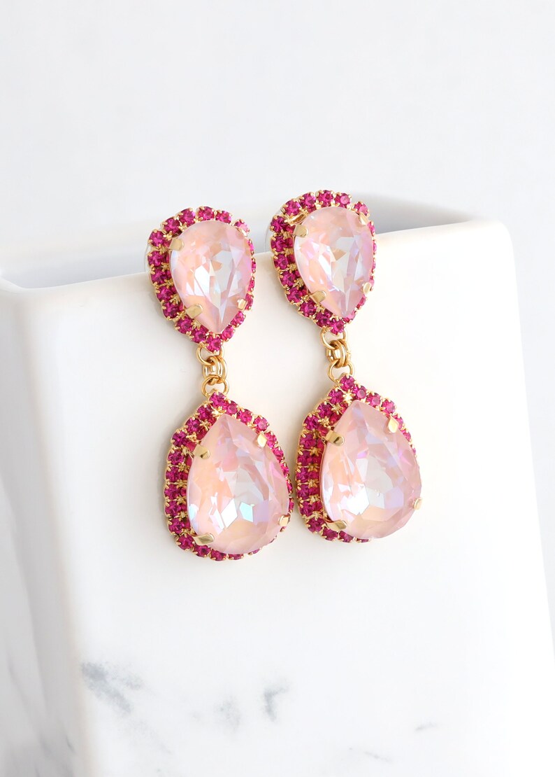 Pink Earrings, Pink Chandelier Earrings, Dusty Pink Chandelier Earrings, Dusty Pink Drop Earrings, Bridal Pink Earrings, Pink Drop Earrings image 9