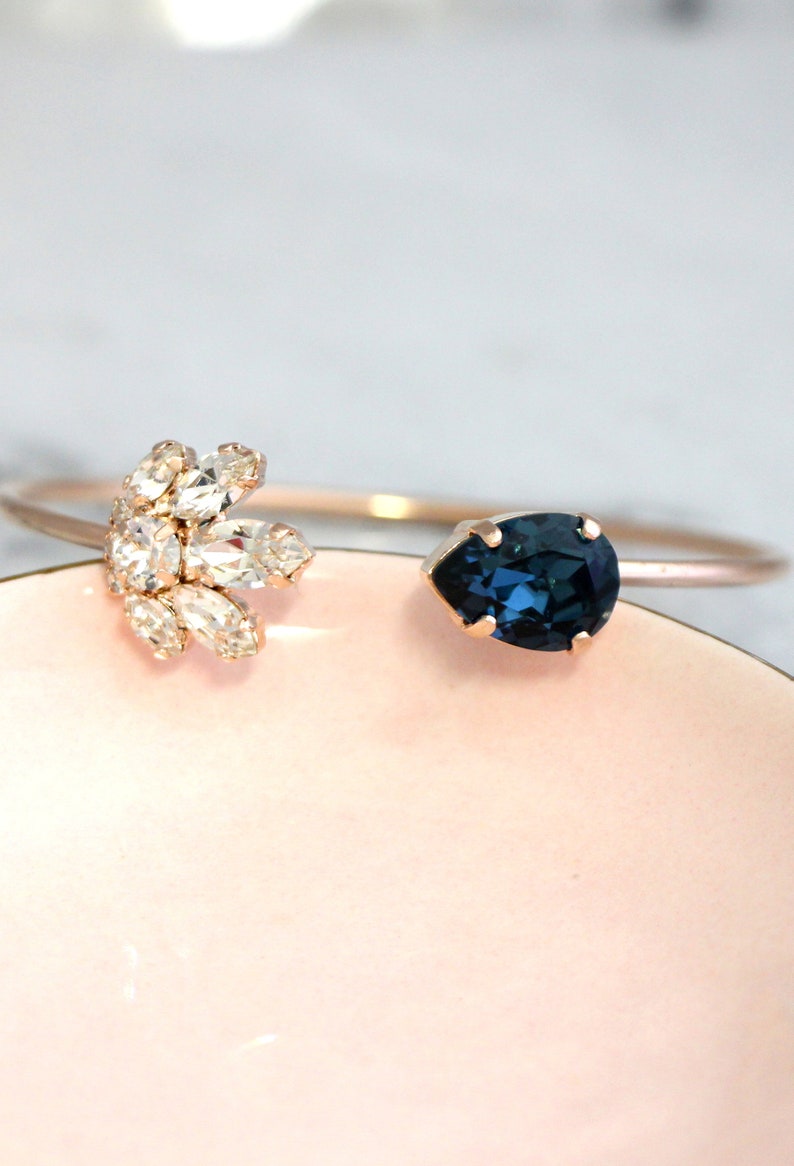 Bridal Bracelet, Blue Navy Bridal Cuff Bracelet, Blue Bridal Crystal Bracelet, Navy Blue Bracelet, Bridesmaids Jewelry, Open Cuff Bracelet image 4