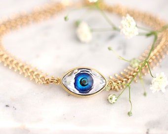 Evil Eye Bracelet, Eye Gold Bracelet, Evil Eye Jewelry, Protection Bracelet, Gift For Her, Good Luck Bracelet, Blue Eye Gold Bracelet