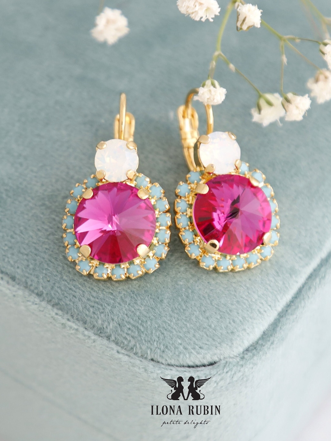 Pink Drop Earrings, Pink Turquoise Drop Earrings, Fuchsia Pink ...