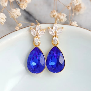 Royal Blue Crystal Earrings - Bridal Blue Sapphire Earrings, Royal Blue Crystal Earrings, Bridesmaids Blue Earrings, Blue Dangle Earrings