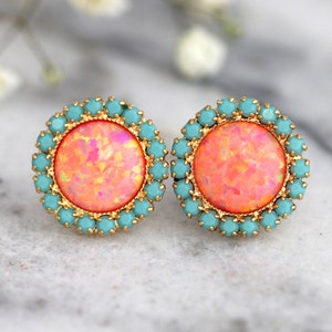 Opal earrings, Coral Mint earrings, Opal Stud Earrings, Tangerine bridesmaids Earrings, Gift For Her, Orange Earrings, Fire Opal Earrings zdjęcie 4