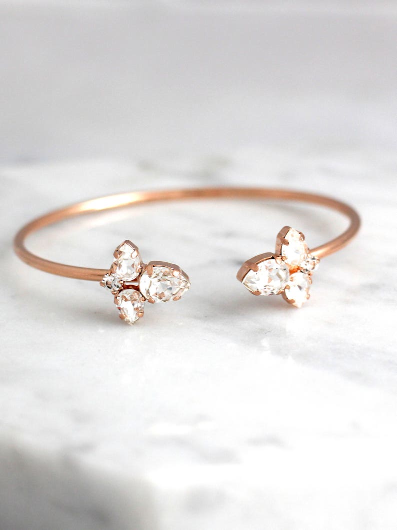 Bridal Crystal Bracelet, Bridal Rose Gold Bracelet, Bridal Cuff Bracelet, Bridesmaids Jewelry, Cuff Bracelet, Open cuff Crystal Bracelet image 6