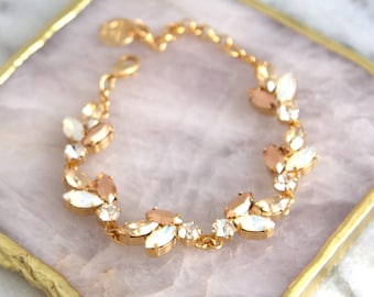 Bridal Crystal Bracelet, Blush Crystal Bracelet, Morganite Bracelet, Bridal Rose Gold Bracelet, Bridal Bracelet, Bridesmaids Brackets