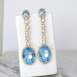 Aquamarine Chandelier long Earrings, Statement Light Blue Bridal Earrings, Oversize Aquamarine Chandeliers Earrings, Statement Earrings image 3