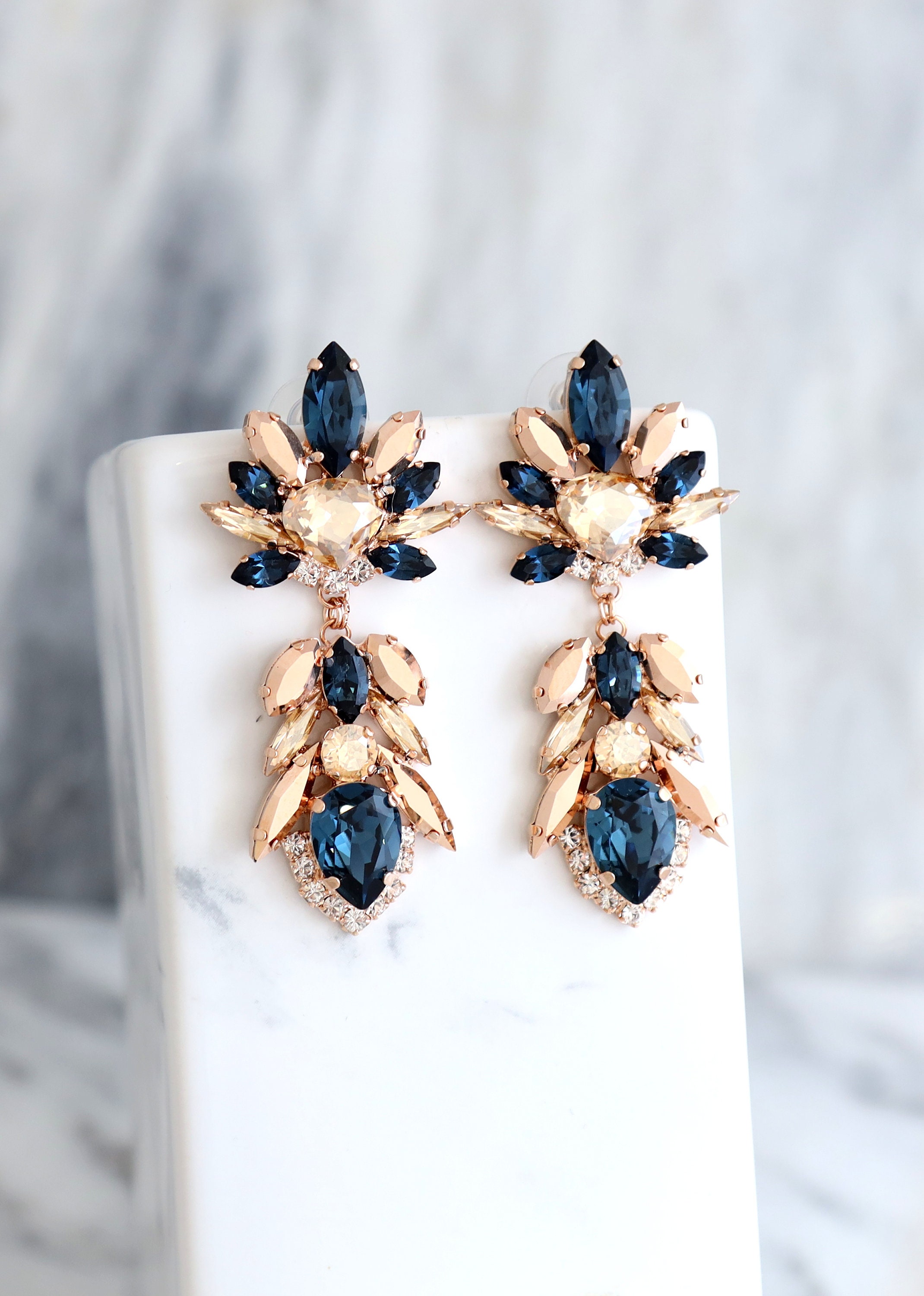Blue Navy Earrings Bridal Blue Navy Earrings Dark Blue Etsy