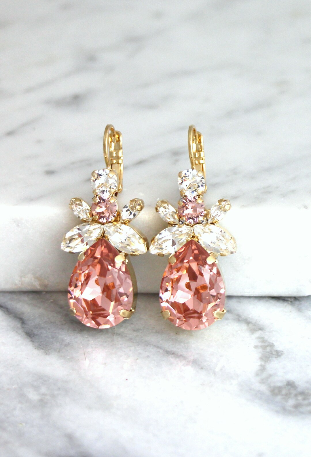 Blush Drop Earrings, Bridal Blush Drop Earrings, Crystal