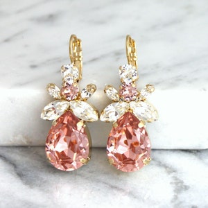 Blush Drop Earrings, Bridal Blush Drop Earrings, Morganite Crystal Blush Drop Earrings, Bridesmaids Earrings, Dusty Pink Bridal Earrings