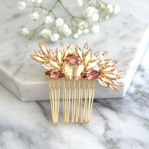 Bridal Hair Comb, Rose Gold Bridal Hair Comb, Rhinestone Hair Comb, Bridal Blush Hair Accessories, Rose Gold Hair Comb, Blush Hair Comb image 5