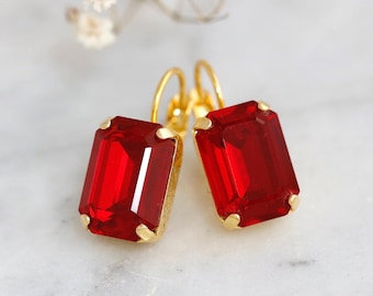 Red Crystal Drop Earrings, Ruby Red Crystal Earrings, burgundy Bridal Earrings, Red Burgundy Earrings, Bridal Red Earrings, Gift For Her