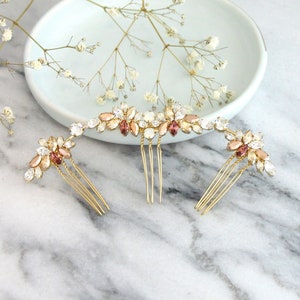 Bridal Blush Hair Comb, Crystal Morganite Hair Comb, Hair Side Comb, Bridal Hair Accessories, Rose Gold Hair Comb, Bridal Silver Hair Comb