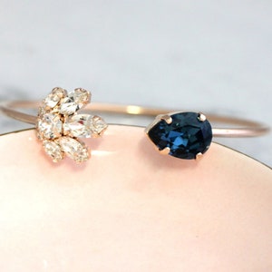 Bridal Bracelet, Blue Navy Bridal Cuff Bracelet, Blue Bridal Crystal Bracelet, Navy Blue Bracelet, Bridesmaids Jewelry, Open Cuff Bracelet image 8