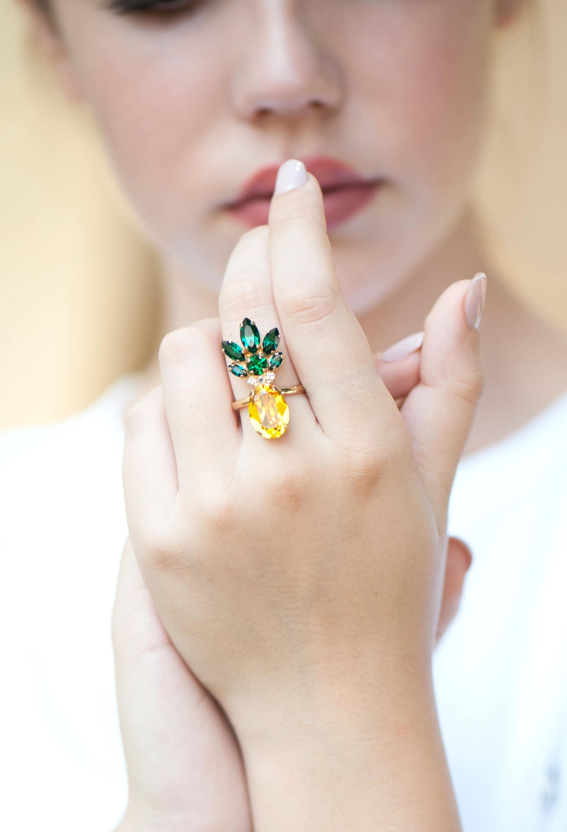 Pineapple Ring Pineapple Jewelry Swarovski Cocktail Ring Etsy