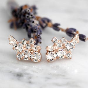 Bridal Climbing Earrings, Climbing Earrings, Climber Clear Crystal Bridal Earrings, Bridal Rose Gold Earrings, Cluster Gold Drop Earrings