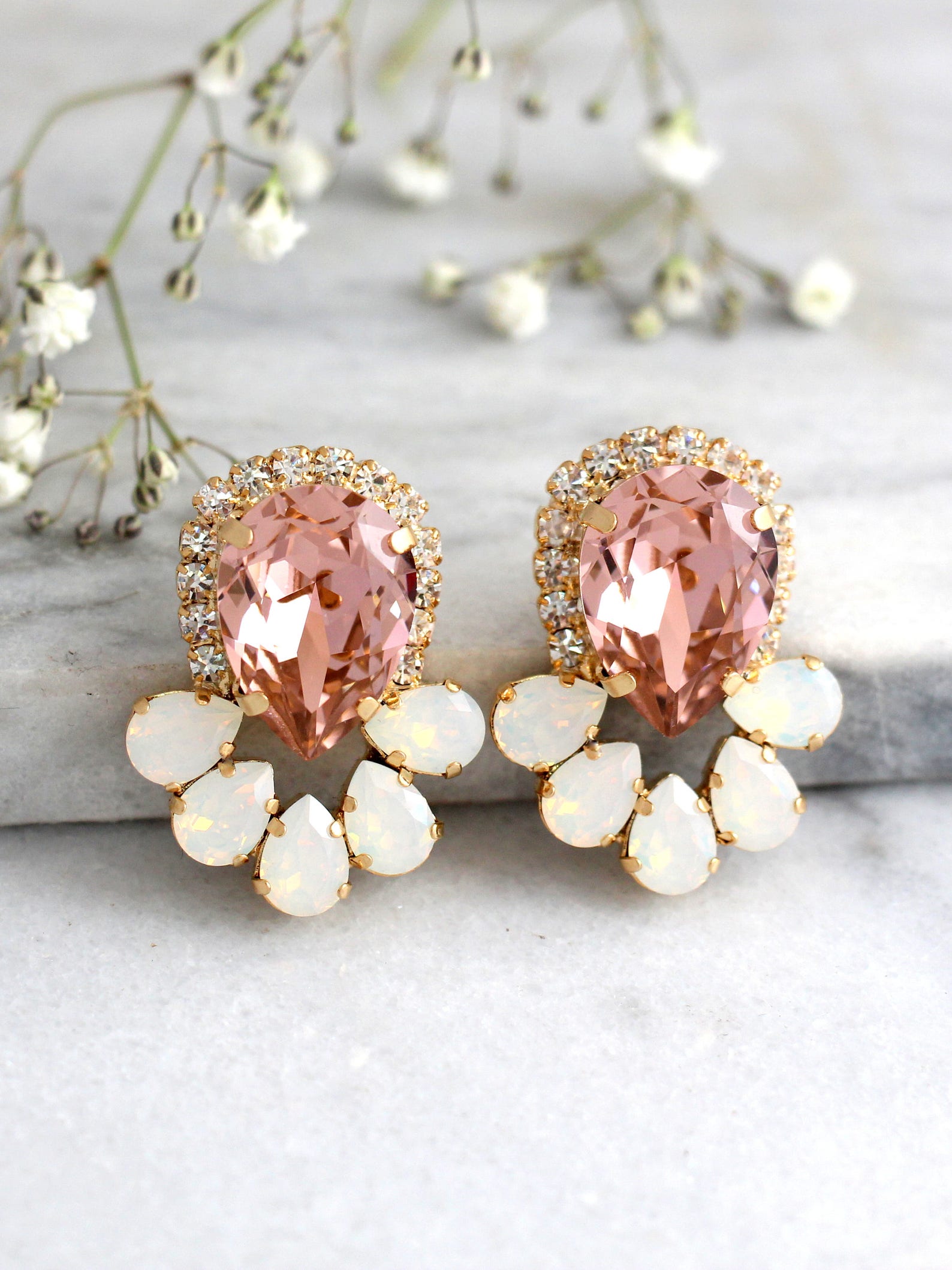 Blush Pink Earrings Bridal Blush Earrings Swarovski Crystal Etsy
