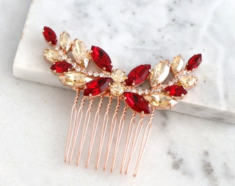 Bridal Hair Comb, Red  Hair Comb, Ruby Red Crystal Hair Comb, Bridal Hair Accessories, Garnet Red Hair Comb ,Bridal Crimson Red Hair Jewelry