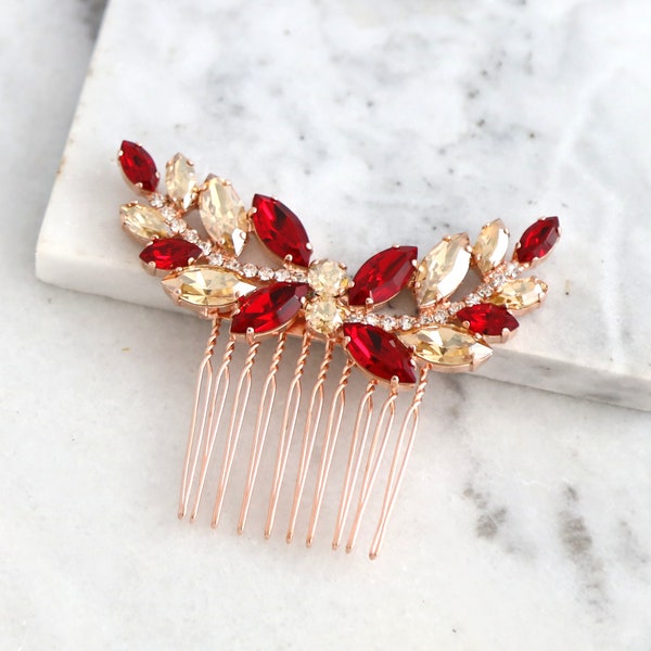 Bridal Hair Comb, Red  Hair Comb, Ruby Red Crystal Hair Comb, Bridal Hair Accessories, Garnet Red Hair Comb ,Bridal Crimson Red Hair Jewelry