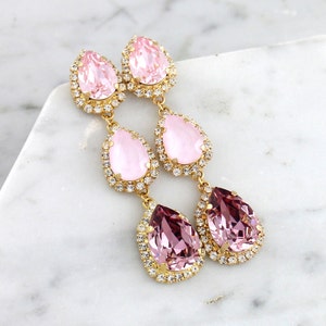 Pink Bridal Chandeliers, Blush Pink Chandelier Earrings, Pink Crystal Long Drop Earrings, Dusty Pink Earrings, Bridal Blush Earrings