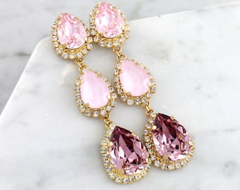 Pink Bridal Chandeliers, Blush Pink Chandelier Earrings, Pink Crystal Long Drop Earrings, Dusty Pink Earrings, Bridal Blush Earrings