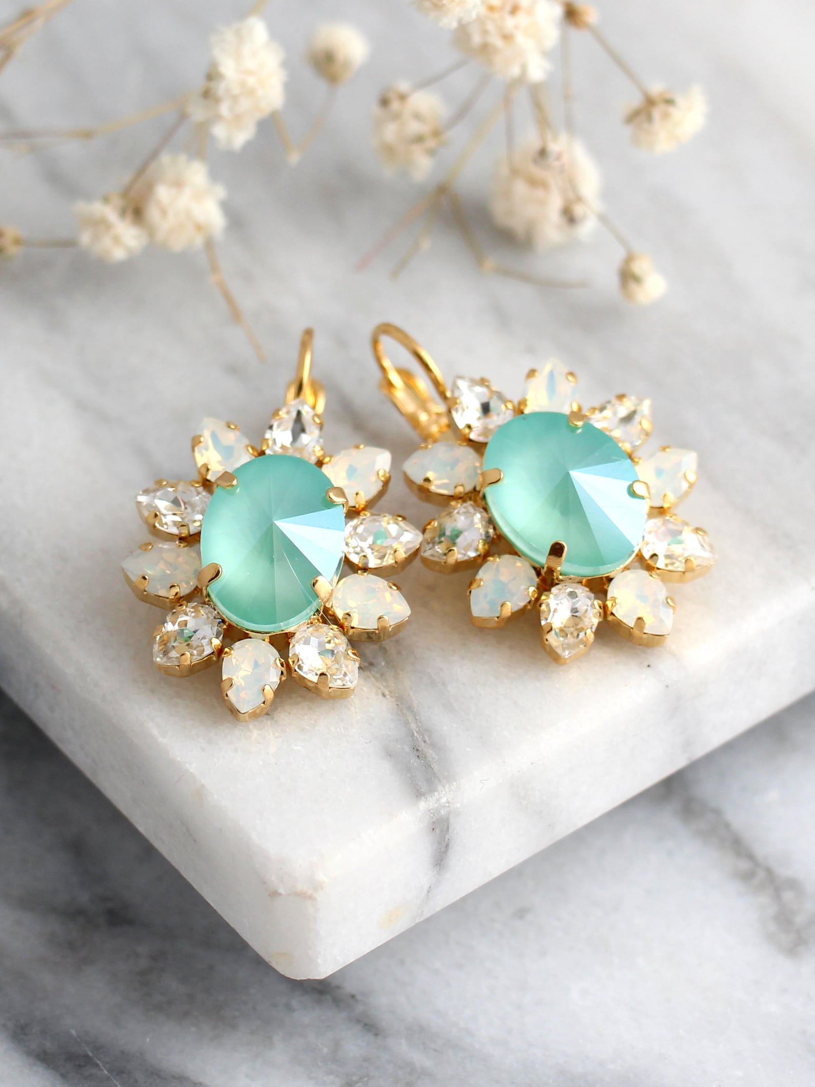 Mint Earrings Mint Drop Earrings Bridal Mint Opal Earrings Etsy