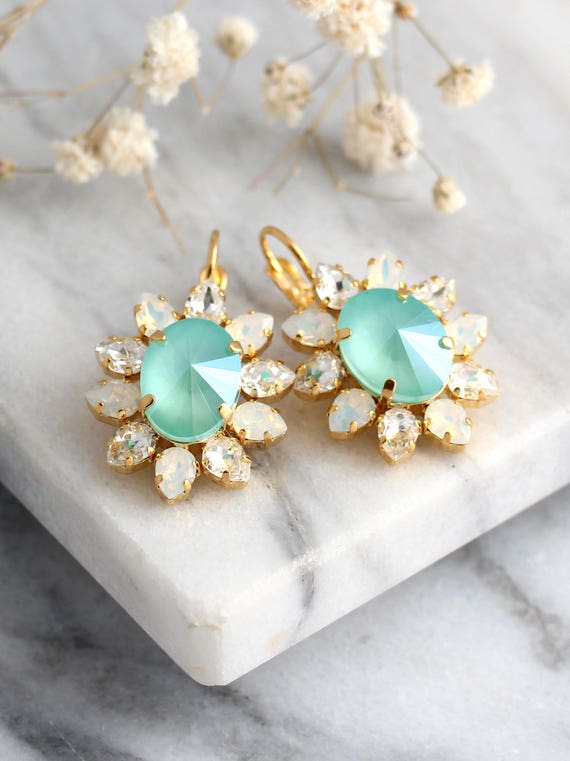 Mint Earrings Mint Drop Earrings Bridal Mint Opal Earrings Etsy