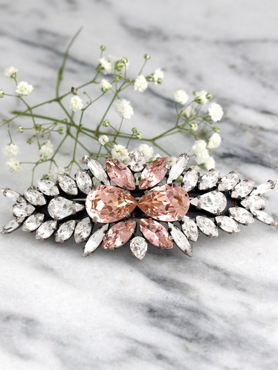 Bridal Blush Crystal Barrette, Blush Hair Comb, Rhinestone  display picture 2