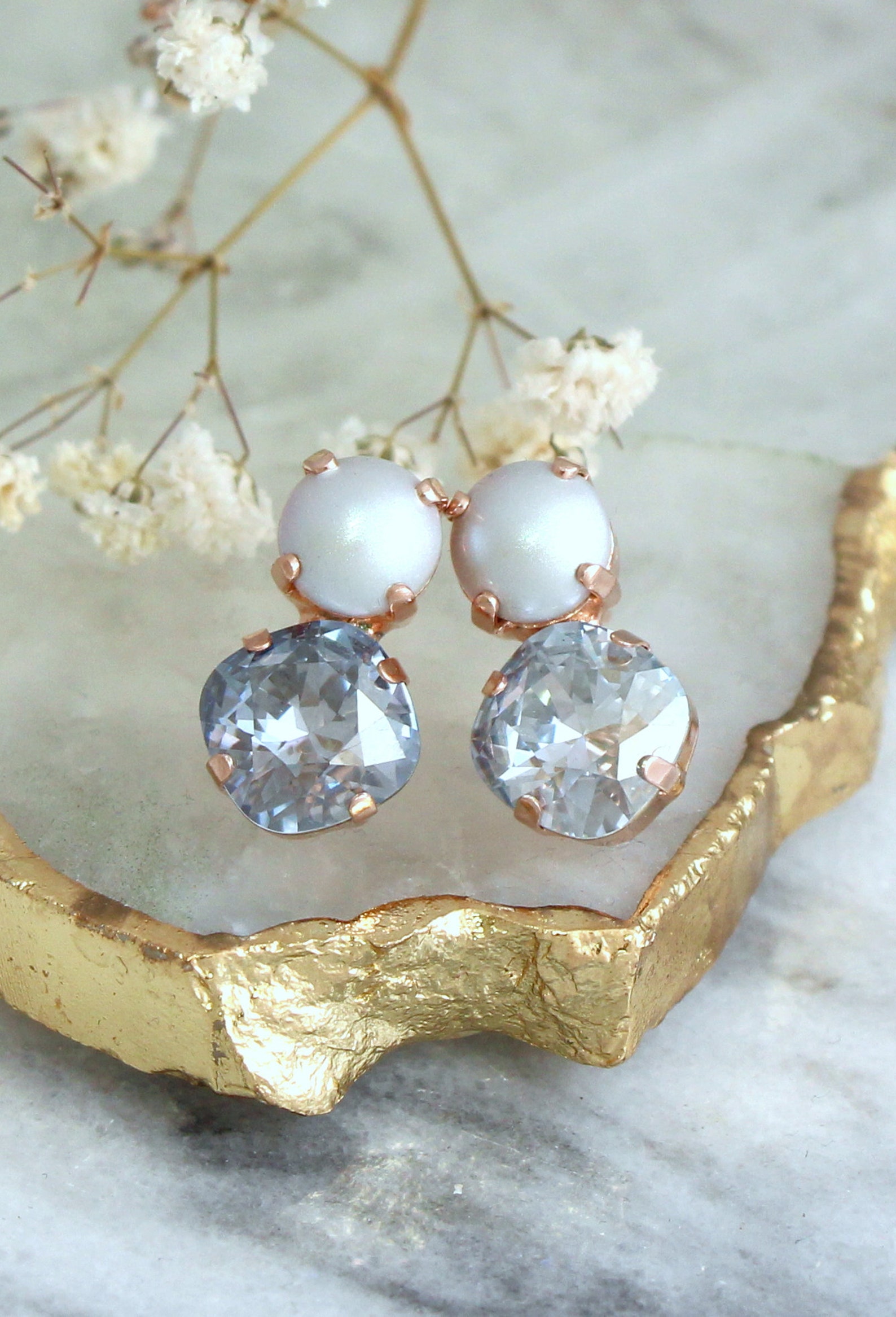 Dusty Blue Earrings Bridal Dusty Blue Earrings Pearl Stud Etsy