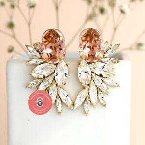 Blush Statement Earrings, Bridal Blush Earrings, Blush Bridal Earrings, Cocktail Earrings, Big Blush Earring, bridal Blush Crystal jewelry image 2