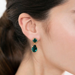 Emerald Green Bridal Classic Earrings, Bridal Emerald Chandelier Drop Earrings, Emerald Green Crystal Droplets, Bridal Classic Earrings image 2