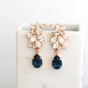 Blue Navy Bridal Earrings, Navy Blue Crystal Bridal Earrings, Dark Blue Sapphire Earrings, Blue Navy Chandelier Earrings, Blue Navy Jewelry image 4