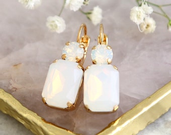 White Opal Earrings, Bridal Opal Drop Earrings, Crystal White Opal Droplets, Bridesmaids Earrings, White Opal Drop Earrings, Opal Earrings.