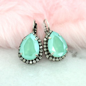 Green Mint Earrings, Bridal Mint Earrings, Mint Green Earrings, Mint Crystal Drop Earrings, Sea-foam Earrings, Bridesmaids Mint Earrings