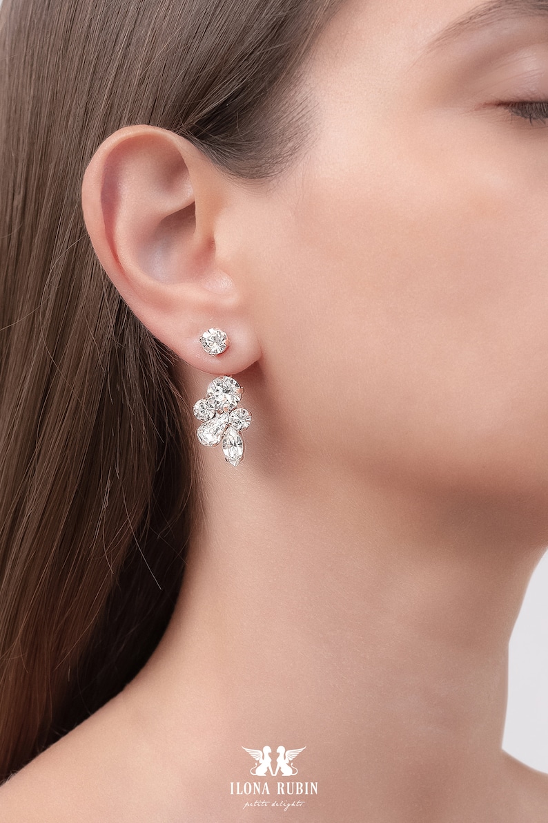 Bridal Earrings Bridal Ear Jacket Earrings Clear Crystal Ear Etsy