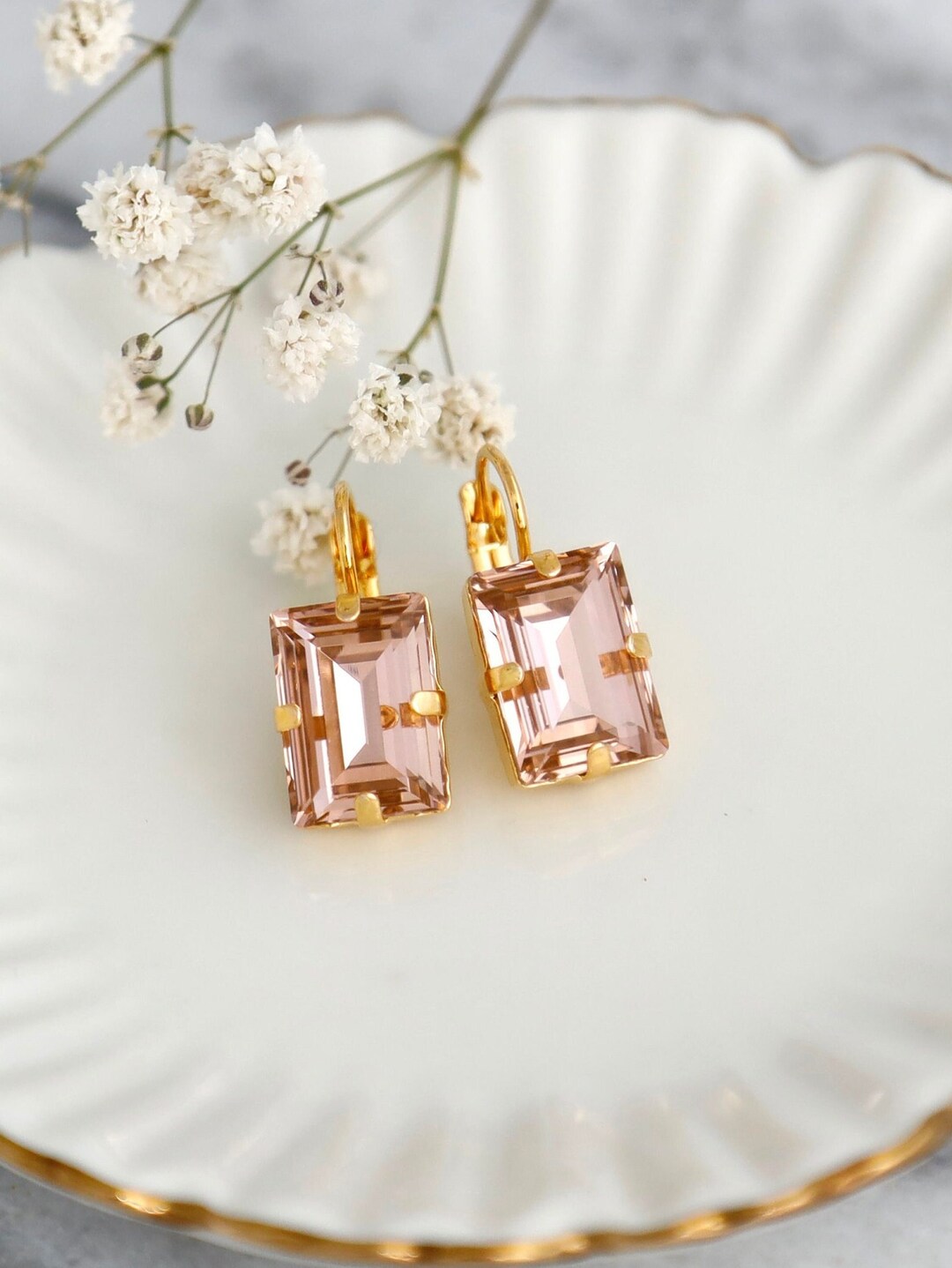Peach Drop Earrings, Peach Drop Earrings, Bridal Peach
