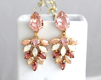 Bridal Blush Chandelier Earrings, Blush Earrings, Bridal Blush Earrings, Morganite Drop Earrings, Blush Dangle Earrings, Rose Gold Earrings