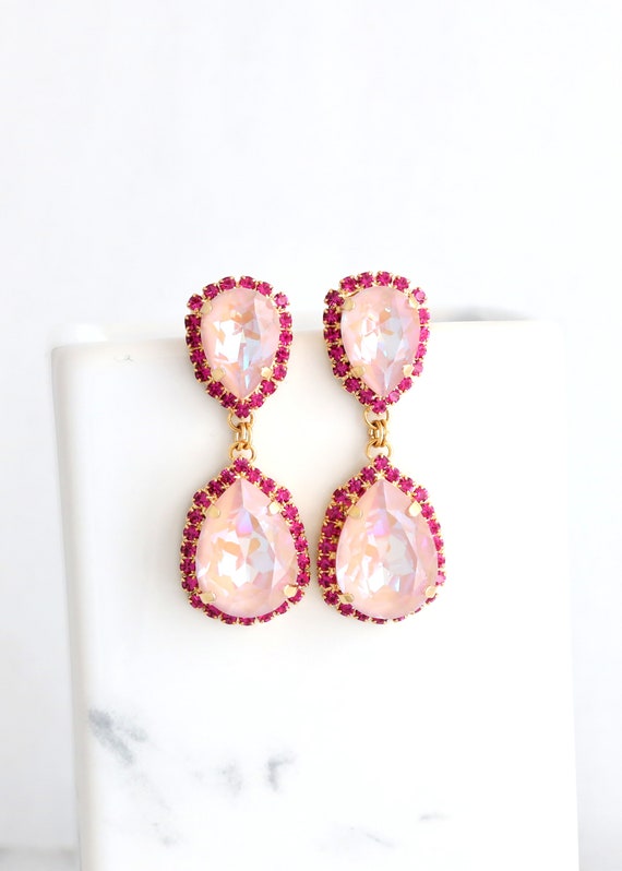 Larisa Barrera-Mixed Pastel / Pink Quartz Drop Ultimate Clip Earrings