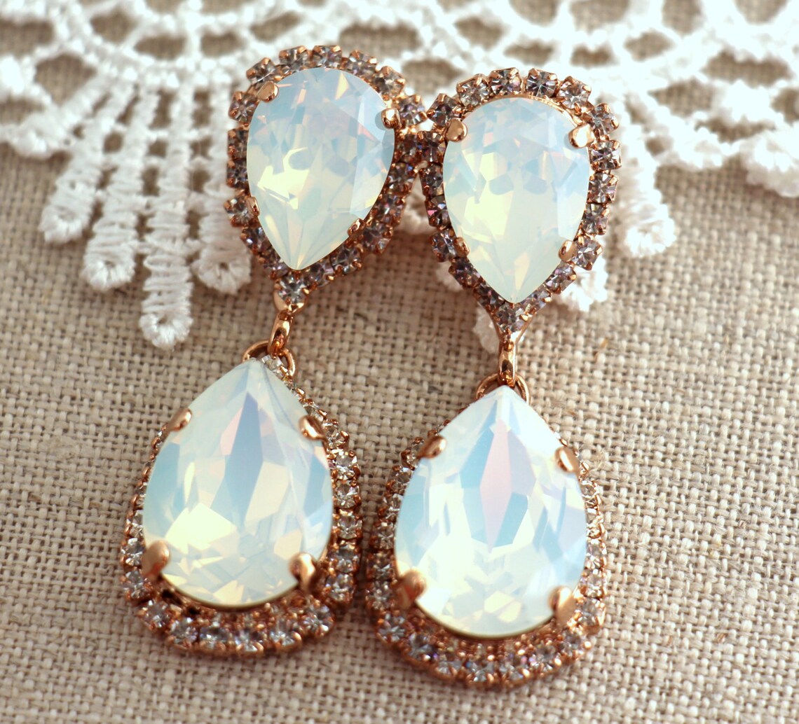 White Opal Chandelier earrings Bridal Opal earnings Bridal Etsy