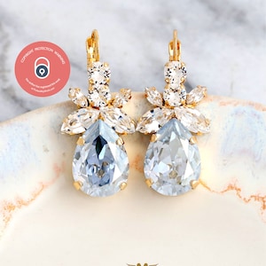 Dusty Blue Earrings, Bridal Dusty Blue Earrings, Dusty Blue Crystal Drop Earrings, Bridal Dusty Blue Drop Earrings, Bridesmaids Earrings image 2