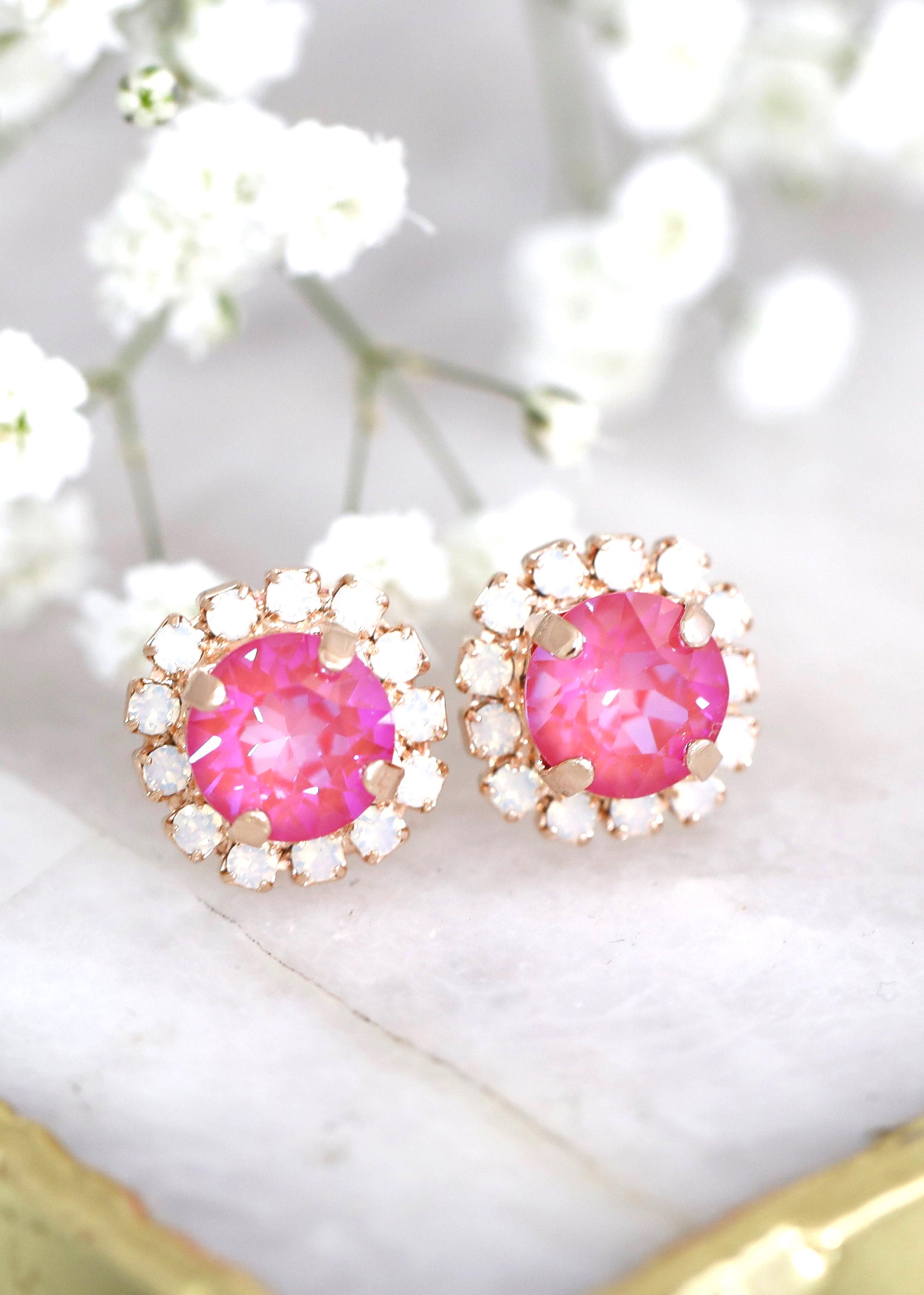 Georgie Stud Earrings in Pink Pink stud gemstone earrings display picture 1