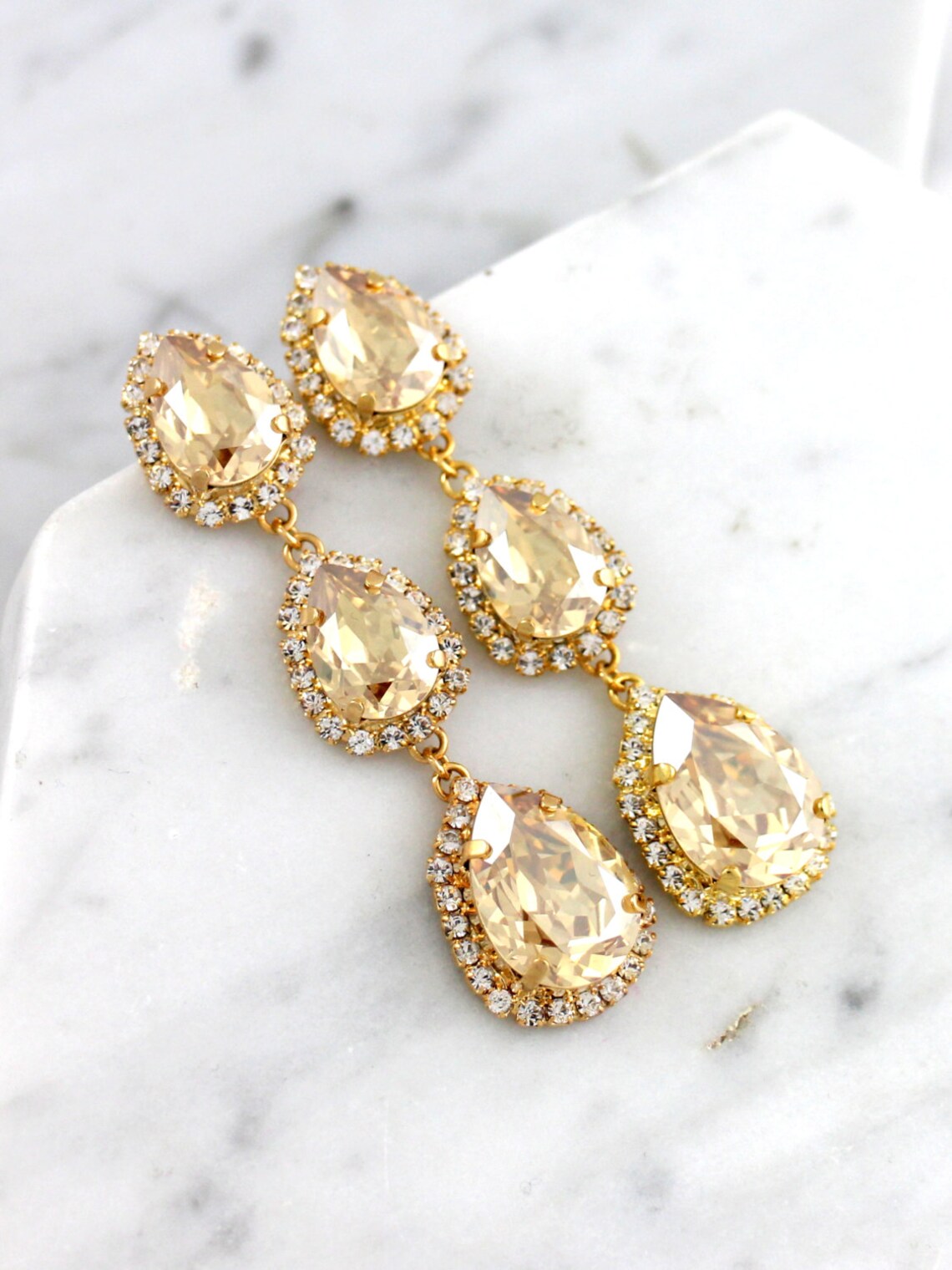 Champagne Earrings Champagne Bridal Chandelier Earrings Etsy