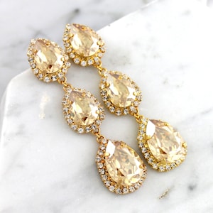 Champagne Earrings, Champagne Bridal Chandelier Earrings, Bridal LONG Earrings, Bridal Long Champagne Chandelier Earrings, champagne Jewelry