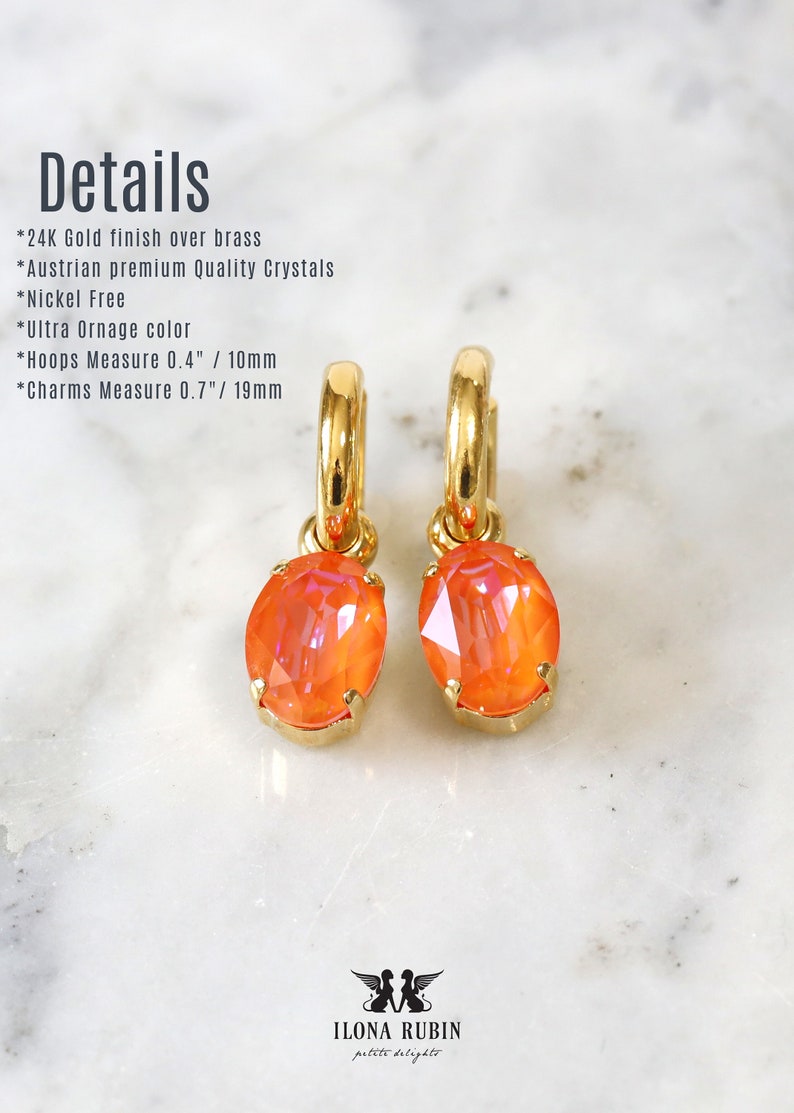 Orange Drop Earrings, Orange Crystal Earrings, Burnt Orange Stud Earrings, Bridal Crystal Earrings, Gift for her, Orange Drop Earrings image 2