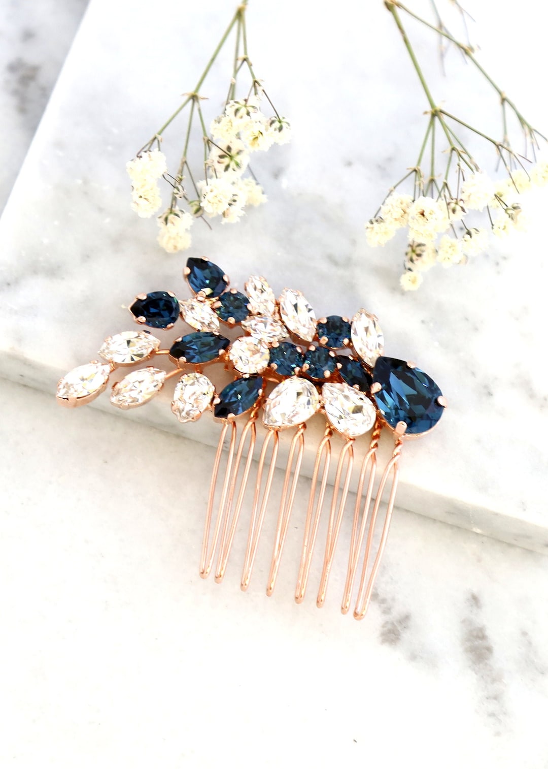 Bridal Hair Comb, Blue Navy Crystal Hair Comb, Blue Navy Hair Comb ...