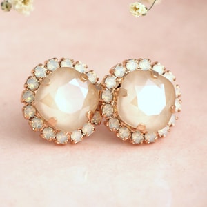 Ivory Earrings, Bridal taupe Opal Earrings, Bridal Beige Crystal Earrings, Bridal Ivory Cream Stud Crystal Earrings, Bridesmaids Earrings