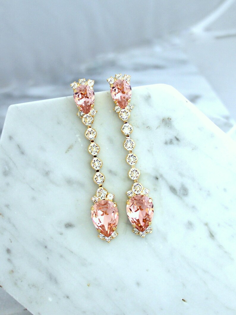 Bridal Earrings Bridal Blush Earrings Blush Pink Chandelier Etsy